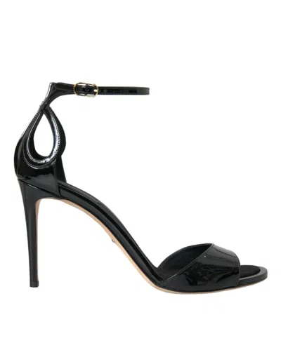 Dolce & Gabbana Black Keira Leather Heels Sandals Shoes