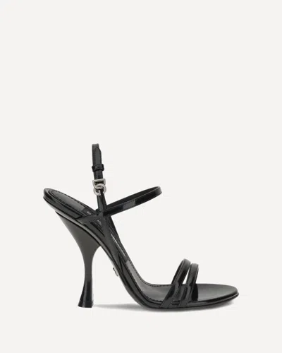 Dolce & Gabbana Black Polished Calf Leather Sandals