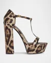Dolce & Gabbana Keira Leopard Satin T-strap Platform Sandals In Hy13m Leo New