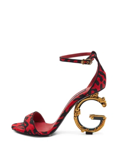 Pre-owned Dolce & Gabbana Keira Leopard-print Sandals In Red