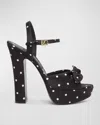Dolce & Gabbana Keira Embellished Polka-dot Satin Sandals In Nero
