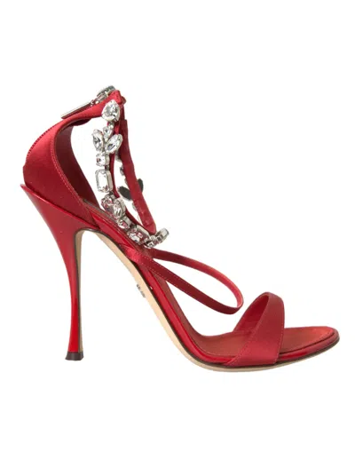 Dolce & Gabbana Keira Red Satin Crystals Sandals Heels Shoes