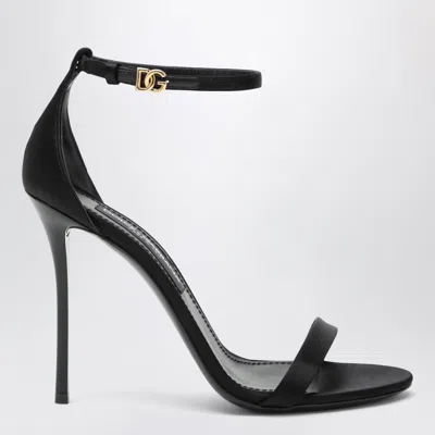 Dolce & Gabbana Keira Sandal In Black Satin In Animal Print