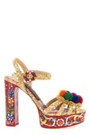 Dolce & Gabbana Keira Platform Heel Sandals Pompons Flowers In Multi