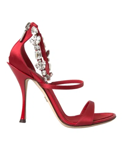 Dolce & Gabbana Red Satin Crystals Sandals Keira Heels Shoes