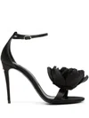 Dolce & Gabbana Satin Sandals With Floreal Application In Black