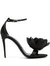 Dolce & Gabbana Keira 105 Satin Bow Sandals In Patent Leather In Black
