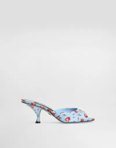 Dolce & Gabbana Keira Satin Mules With Little Roses Print In Multi