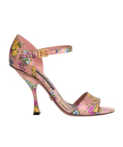 Dolce & Gabbana Keira Satin Sandal With Little Flowers Print In Pink