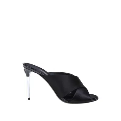Dolce & Gabbana Satin Mules With Metal Heel. In Black