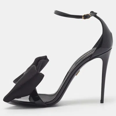 Pre-owned Dolce & Gabbana Keira Size 39.5 Black Patent Leather Ankle Strap Sandals