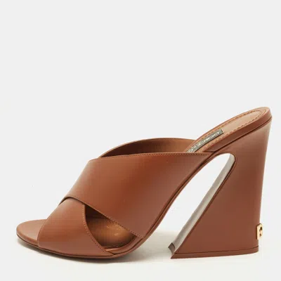 Pre-owned Dolce & Gabbana Keira Size 41 Brown Leather Slide Sandals