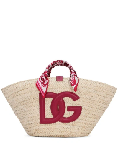 Dolce & Gabbana Kendra Large Straw Tote Bag In Pink