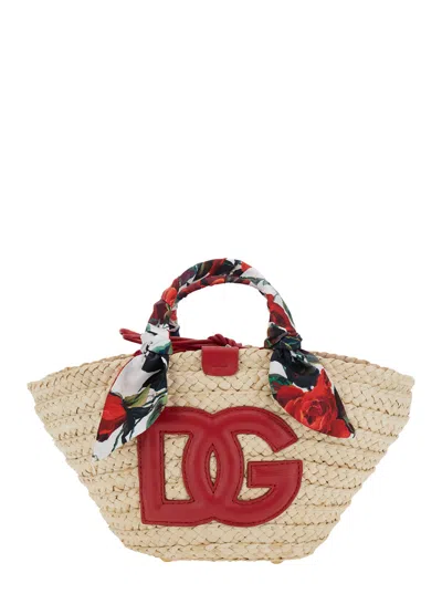Dolce & Gabbana 'kendra' Multicolor Handbag With Maxi Dg Logo On The Front In Straw Woman