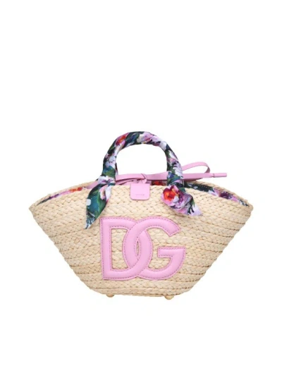 Dolce & Gabbana Kendra Raffia Shopping Bag With Logo In Neutrals