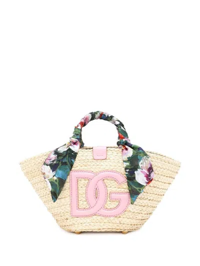 Dolce & Gabbana Small Kendra Straw Tote Bag In Pink