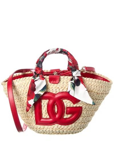 Dolce & Gabbana Kendra Small Straw & Leather Tote In Red