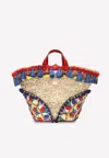 Dolce & Gabbana Kendra Tassel Embellished Straw Tote Bag In Multicolor