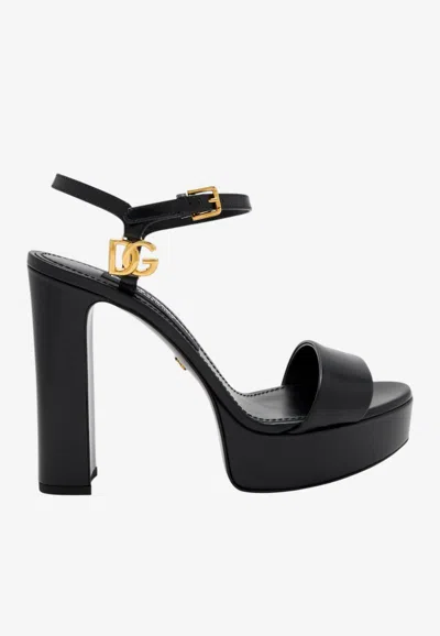 Dolce & Gabbana Keria 120 Leather Platform Sandals In Black