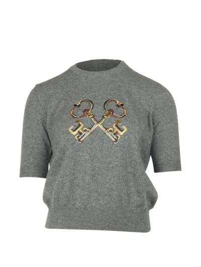 Pre-owned Dolce & Gabbana Key-embroidery Short-sleeved Top In Gray