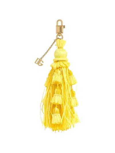 Dolce & Gabbana Key Ring With Tassel In Yellow
