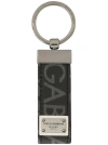 Dolce & Gabbana Coated Canvas Keychain With All-over Lettering Logo In Grey