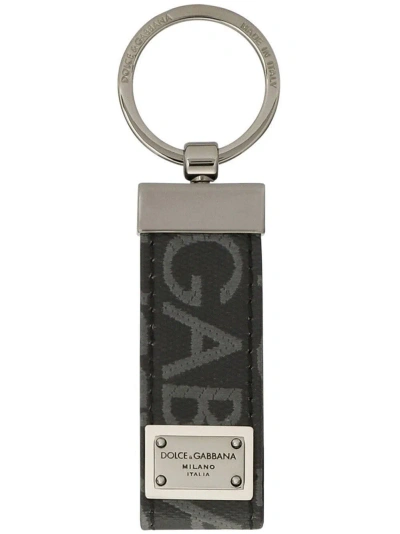 Dolce & Gabbana Keychain With Jacquard Logo In Grey