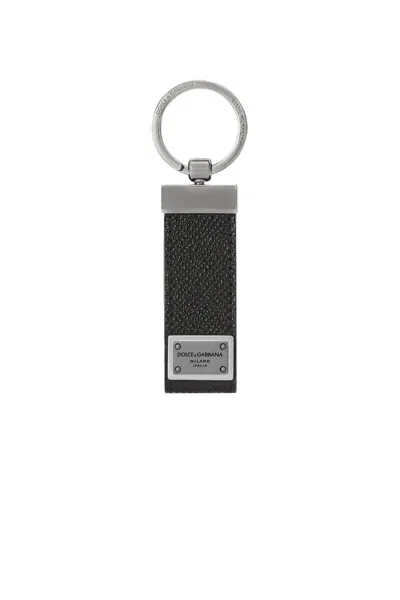 Dolce & Gabbana Keychain With Logo Plate In Black