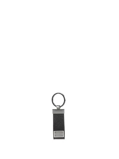 Dolce & Gabbana Men Dg Logo Leather Key Ring In Black