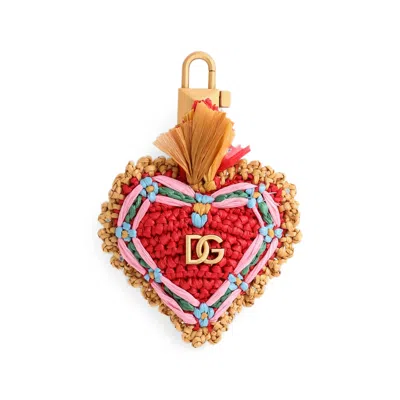 Dolce & Gabbana Keyring With Raffia Charm In Multi