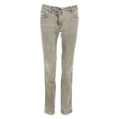 Pre-owned Dolce & Gabbana Dolce Gabbana Khaki Denim Washed Logo Metal Plate Jeans It42 M In Gray