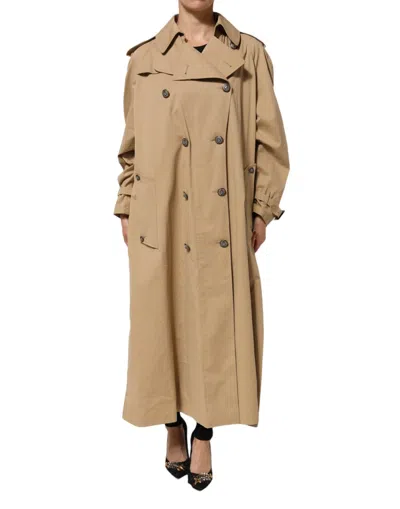 Pre-owned Dolce & Gabbana Khaki Double Breasted Trench Coat Women's Jacket () In Brown