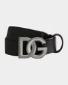 Dolce & Gabbana Kid's Dg Buckle Calfskin Belt In Black