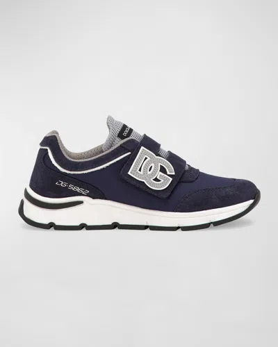 Dolce & Gabbana Kid's Dg Velcro Running Sneakers, Baby/toddler In Blue/grey