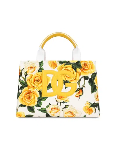 Dolce & Gabbana Kid's Logo Floral Tote In Yellow Floral