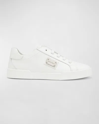Dolce & Gabbana Kid's Logo Plaque Leather Sneakers, Toddlers/kids In White