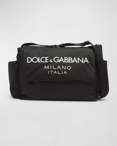 Dolce & Gabbana Kid's Nylon Logo Diaper Bag In Black/white