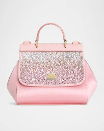 Dolce & Gabbana Kid's Sicily Satin Rhinestone Flap Bag In Rosa