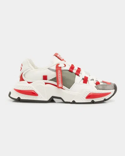 Dolce & Gabbana Kid's Tricolor Daymaster Sneakers, Kids In White/red