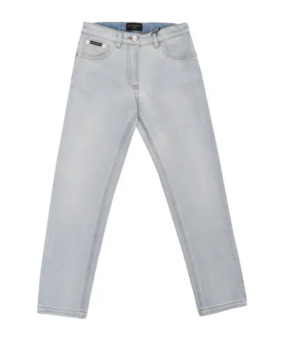 Dolce & Gabbana Dolce  Gabbana Kids 5-pocket Treated Denim Jeans In Gray