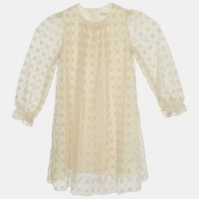 Pre-owned Dolce & Gabbana Kids Beige Dg Embroidered Tulle Dress 24-30m In Sand