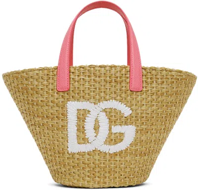 Dolce & Gabbana Kids Beige Logo Basket Bag In 8l863 Naturale/rosa