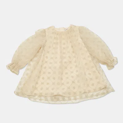 Pre-owned Dolce & Gabbana Kids Beige Logo Embroidered Tulle Dress 6/9 Months In Sand