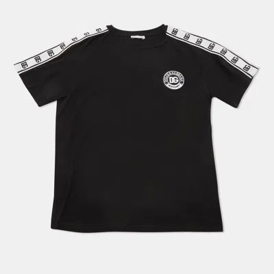Pre-owned Dolce & Gabbana Kids Black Dg Applique Jersey T-shirt 7/8yrs