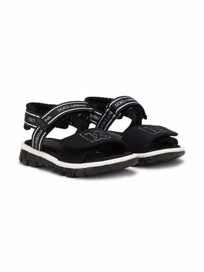 Dolce & Gabbana Kids Black Dg-logo Touch-strap Sandals