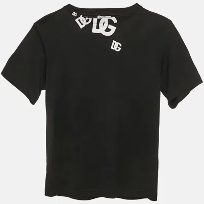 Pre-owned Dolce & Gabbana Kids Black Logo Print Crew Neck T-shirt 6 Yrs