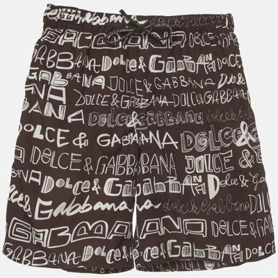 Pre-owned Dolce & Gabbana Kids Black Logo Print Synthetic Swim Shorts 8 Yrs