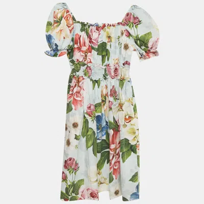 Pre-owned Dolce & Gabbana Kids Blue Floral Print Poplin Dress 11-12yrs
