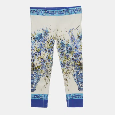 Pre-owned Dolce & Gabbana Kids Blue/white Floral Print Jersey Leggings 3yrs