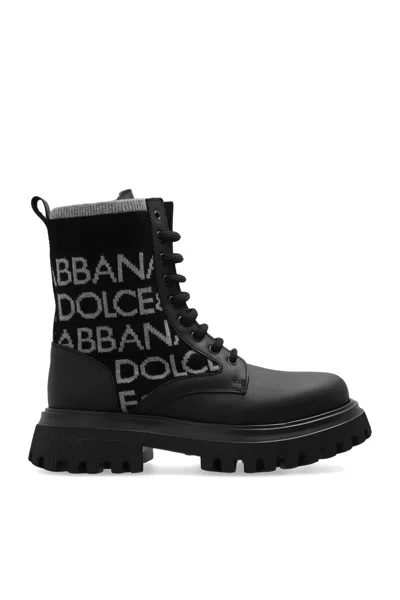 Dolce & Gabbana Kids Boots With Monogram In Black